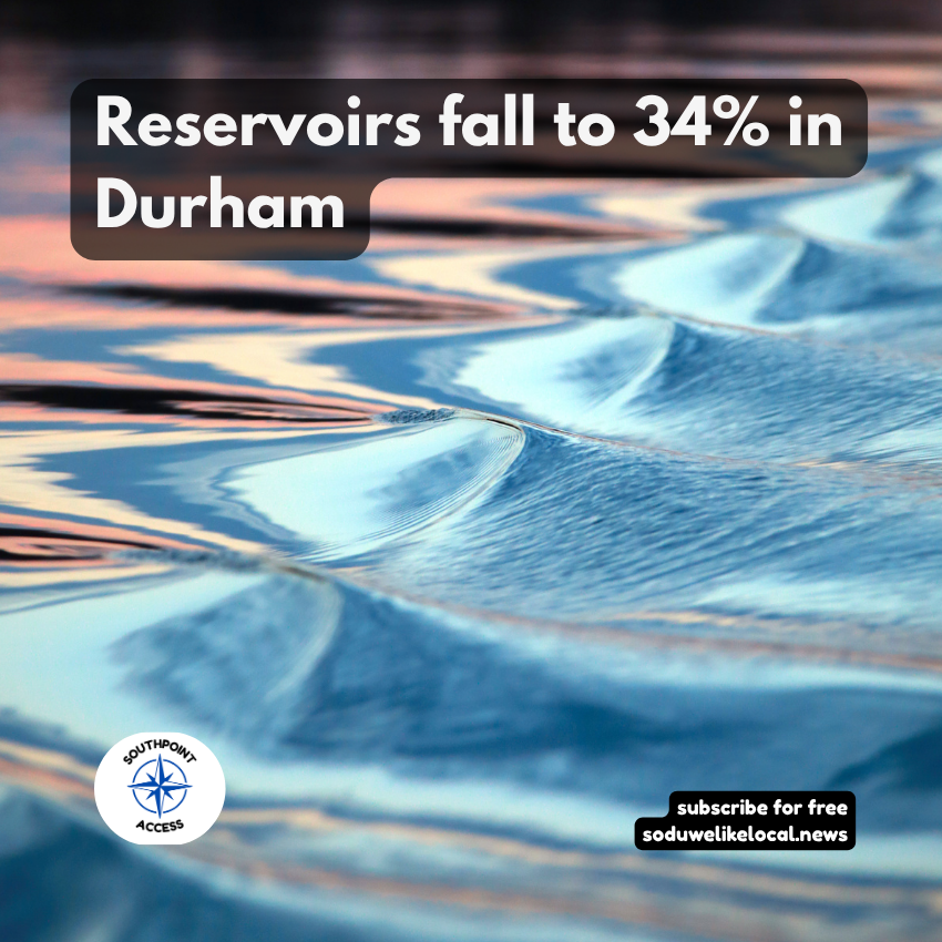 Durham reservoirs fall to 34% as accessible supply drops to 87 days