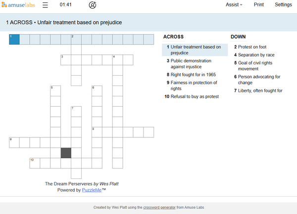 [Crossword] The Dream Perseveres