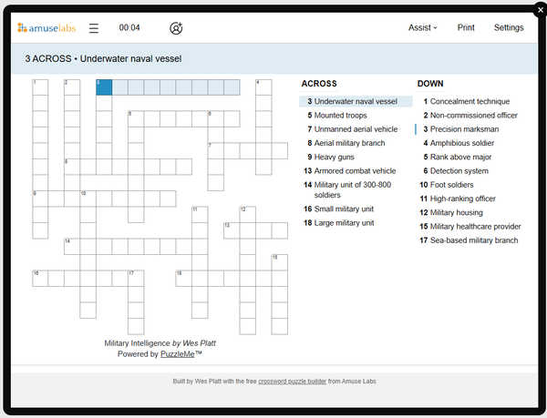 [Crossword] Military Intelligence