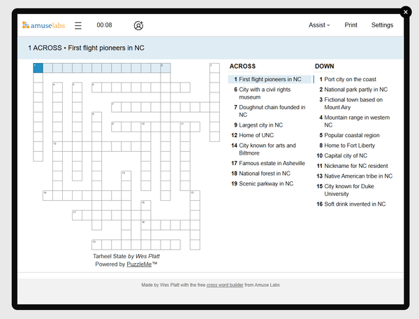 [Crossword] Tarheel State