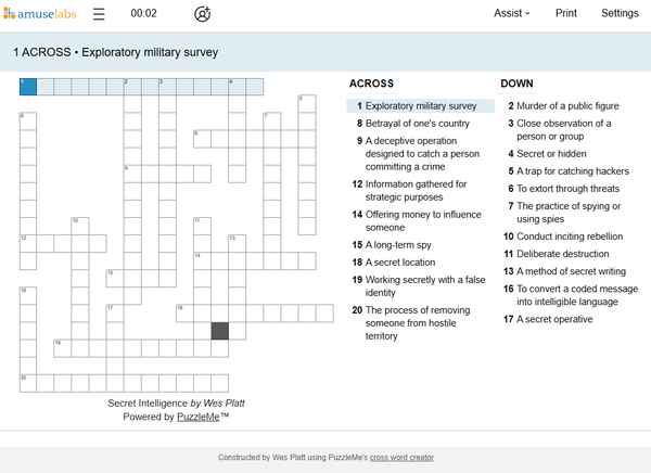 [Crossword] Secret Intelligence