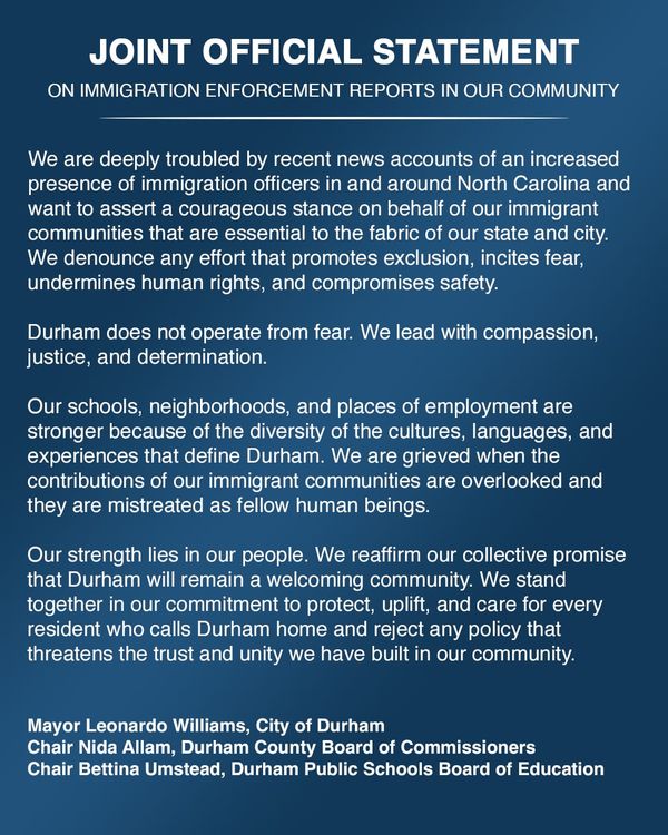 [SoDu Alert] Durham Leaders Issue Joint Statement Amid Immigration Enforcement Reports