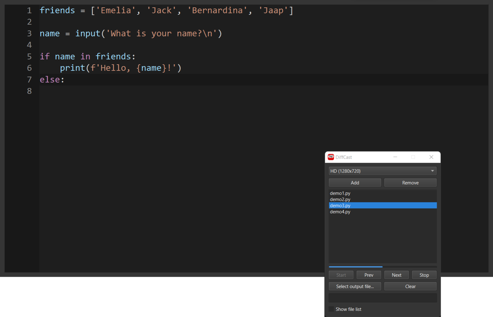 DiffCast user interface