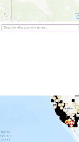 A GIF where I type "schools in texas" into the new widget and it applies where clauses correctly to all three layers to limit the map to only show schools in the state of Texas! First try!