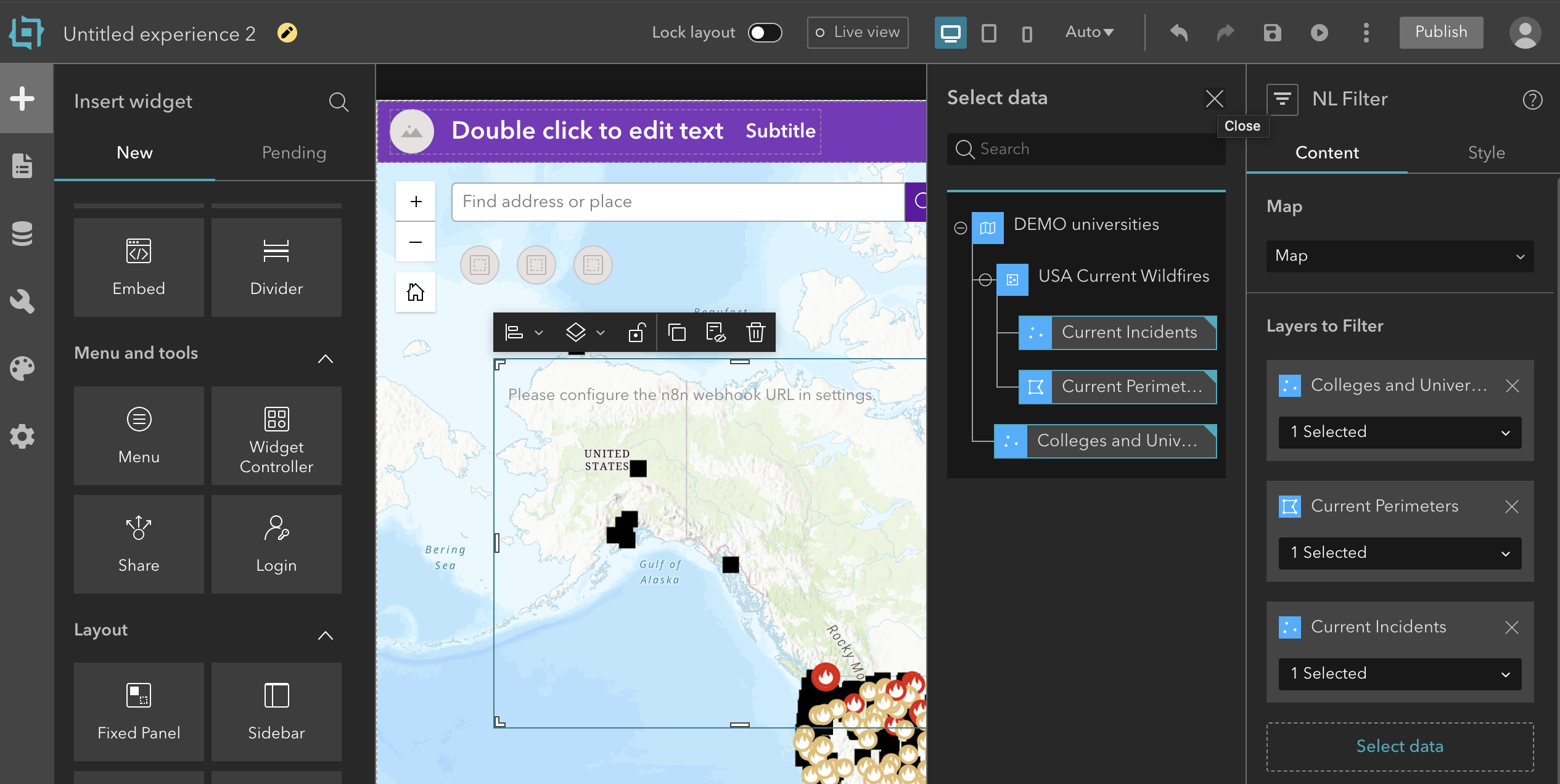 A screenshot of the widget but this time we have much better settings and we are selecting data using the native data selection UI in Experience Builder.