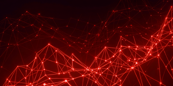 An abstract representation of a network of connected points in red.