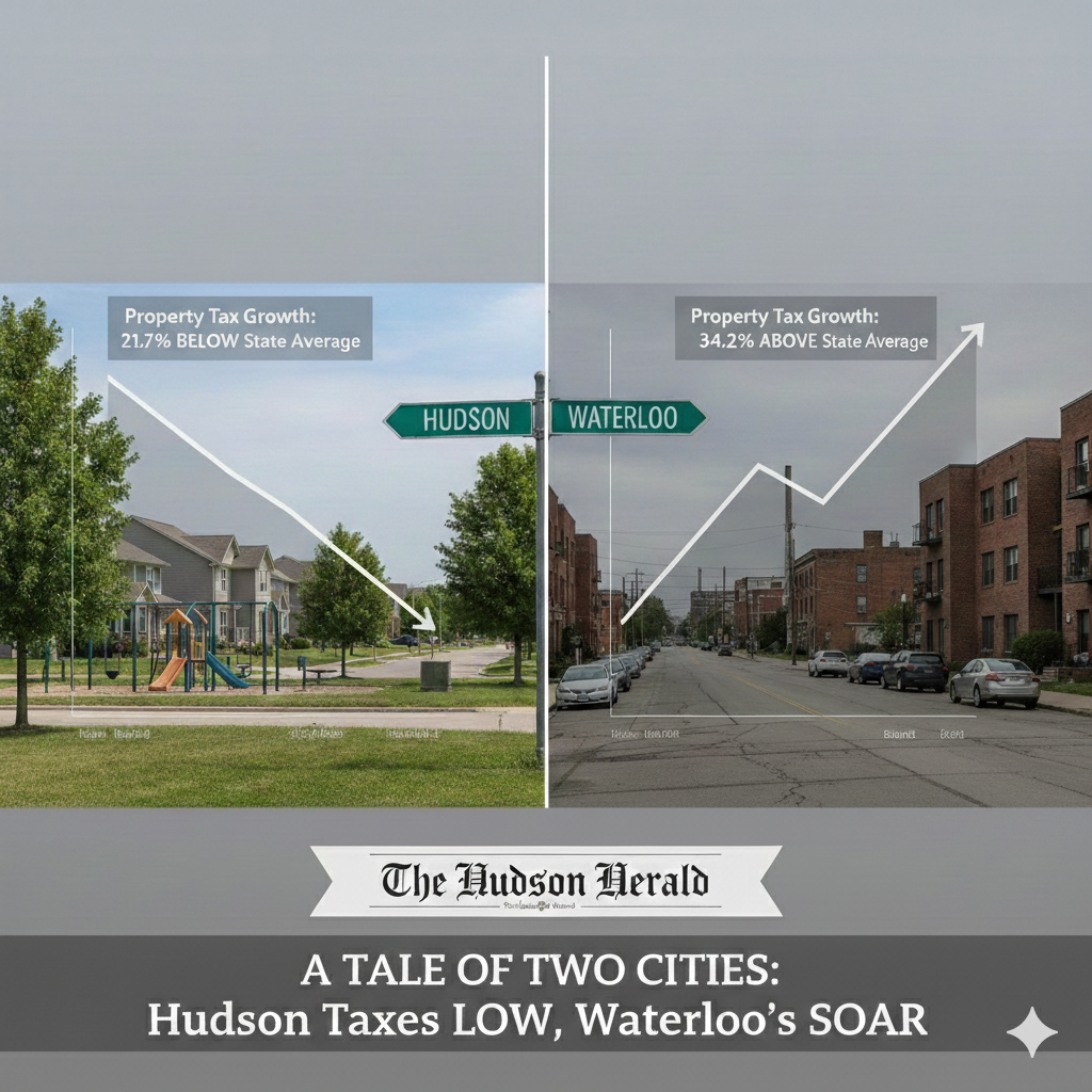 A Tale of Two Cities:   Hudson Property Taxes Below State Average as Waterloo Ranks Among Iowa’s Highest