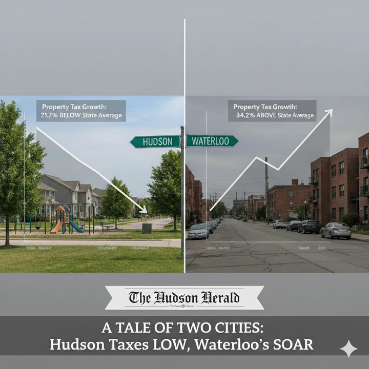 A Tale of Two Cities:   Hudson Property Taxes Below State Average as Waterloo Ranks Among Iowa’s Highest