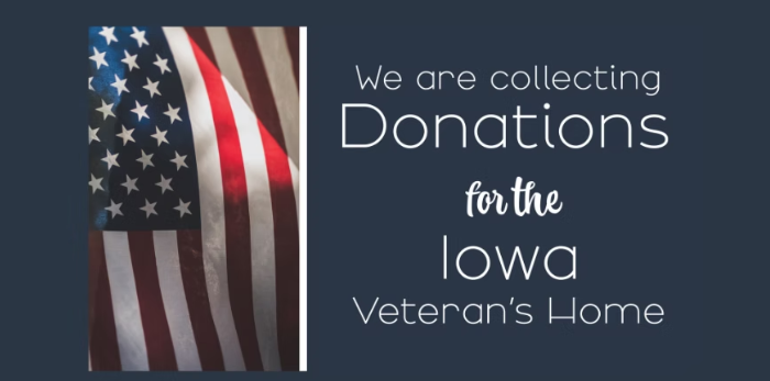 Hudson Church Collecting Donations for Iowa Veterans Home