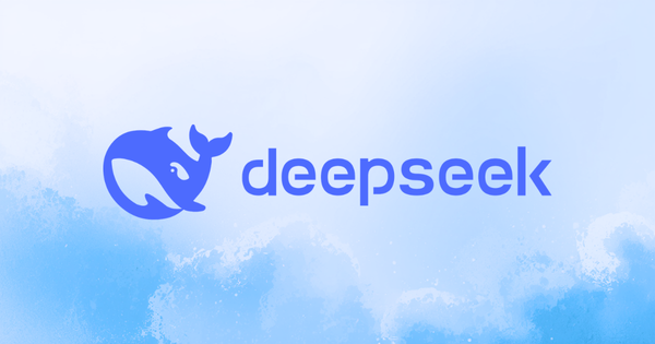 DeepSeek logo on top of a sky background.