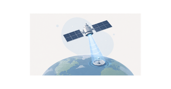 illustration of a satellite in space beaming energy down to earth. 
