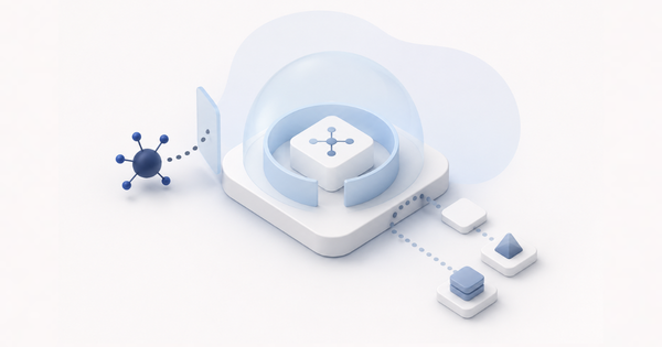 An editorial illustration depicting an AI agent with security measures in place around it.