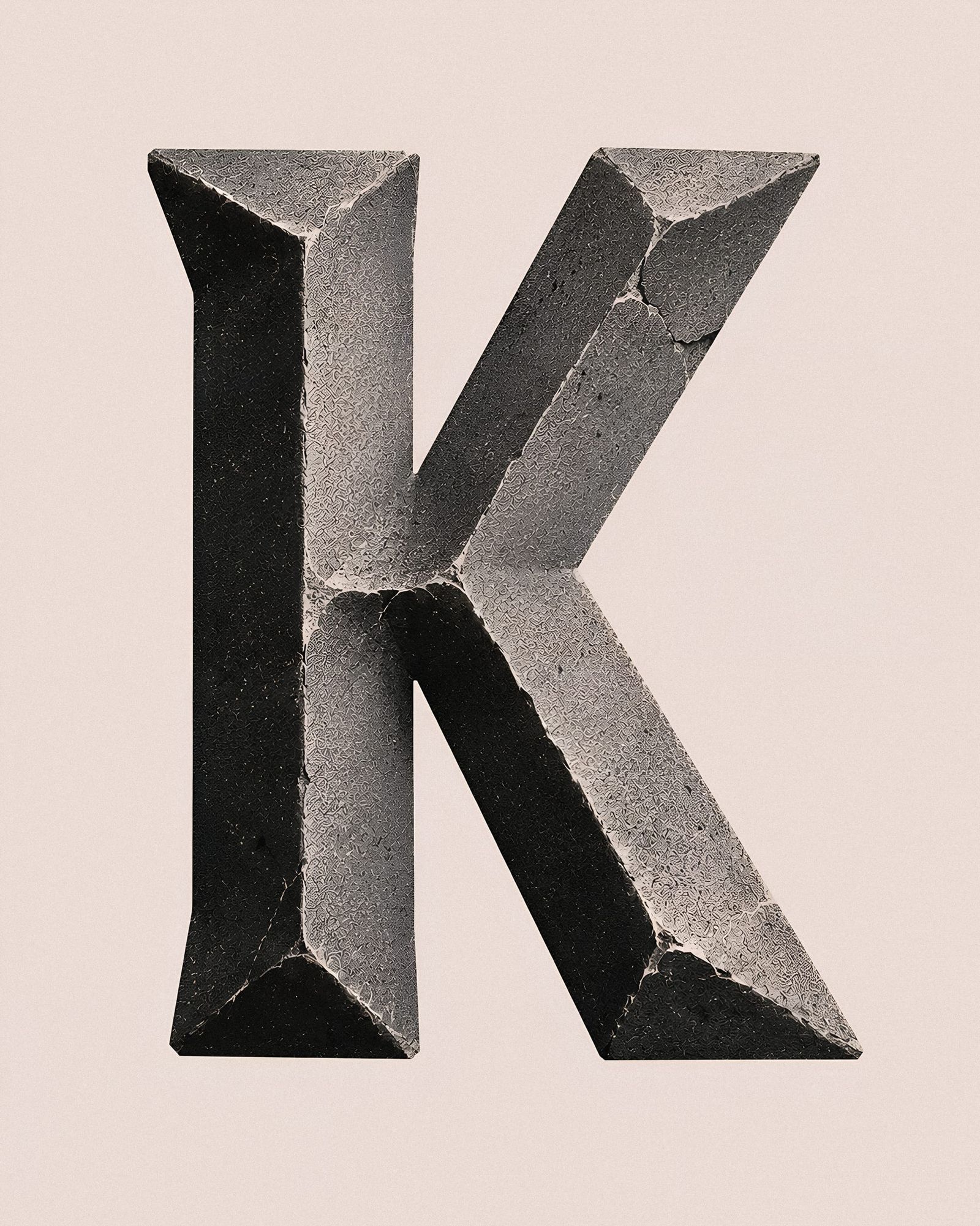 Stone Letter K Sculpture On Beige