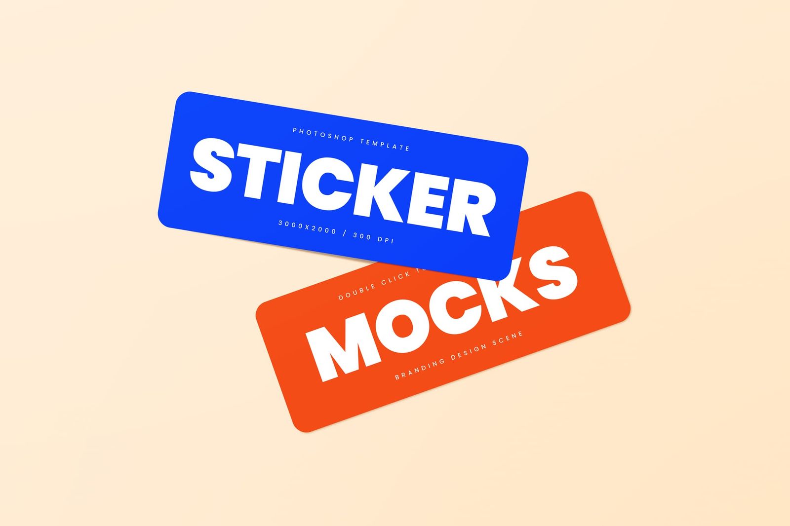 Blue Orange Slanted Rectangle Label Sticker Mockup
