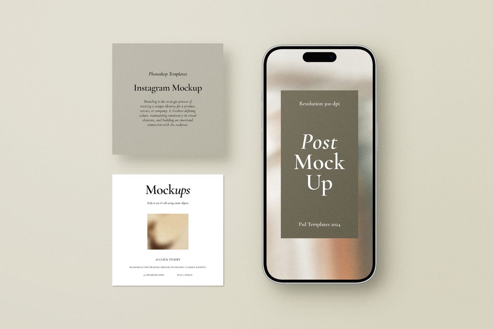 Boho Vertical iPhone with Insta Story and Post UI Mockup