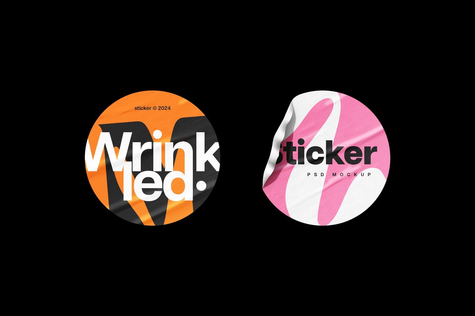 Branding Crumpled Pop Circle Sticker Set Mockup