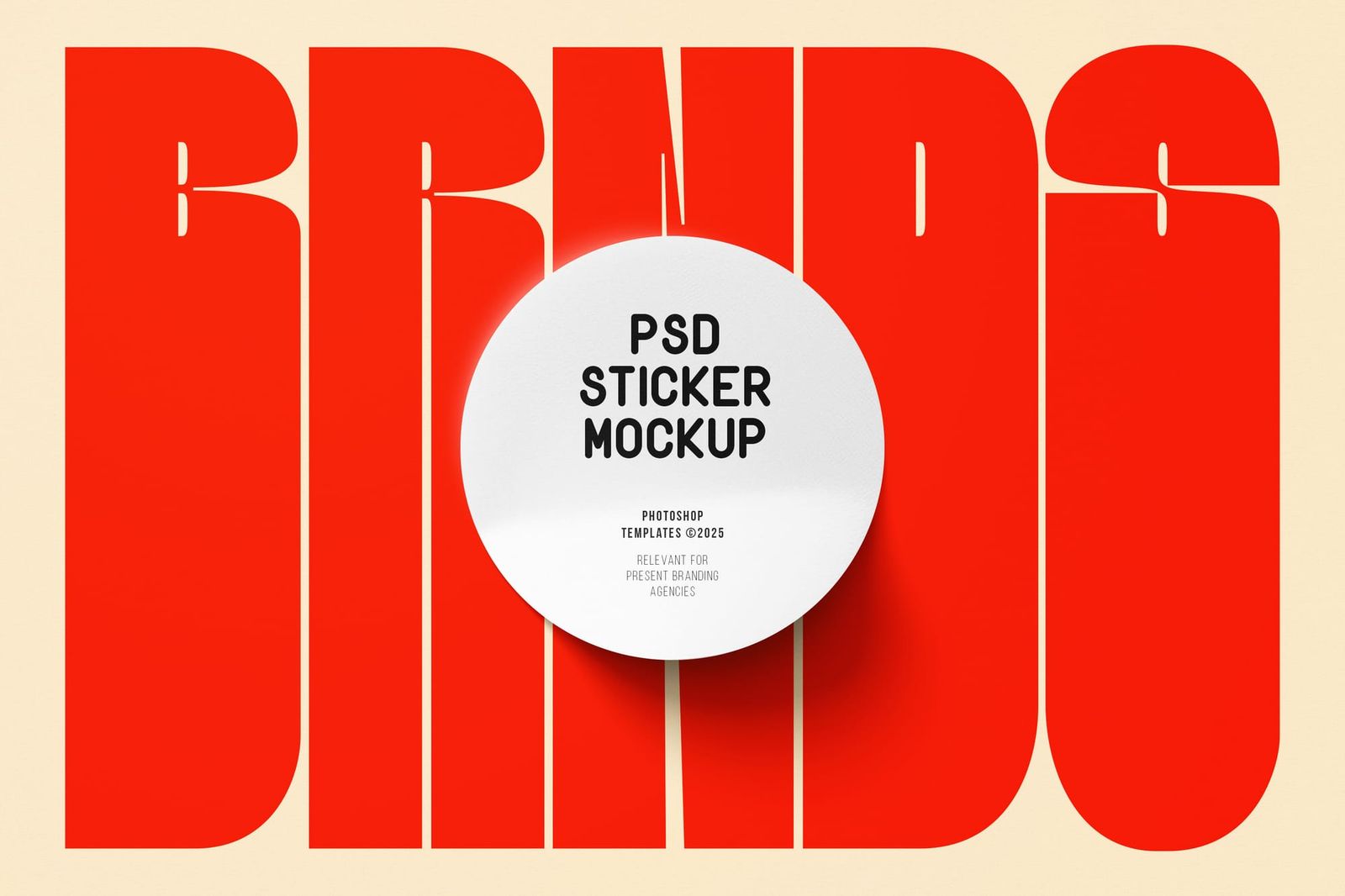 Centered Bold Brand Stamp Sticker Mockup with Red Typography Background