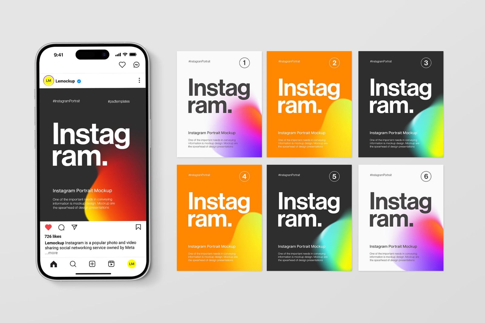 Creative UI Split Phone Portrait Row Instagram Post and Story Mockup