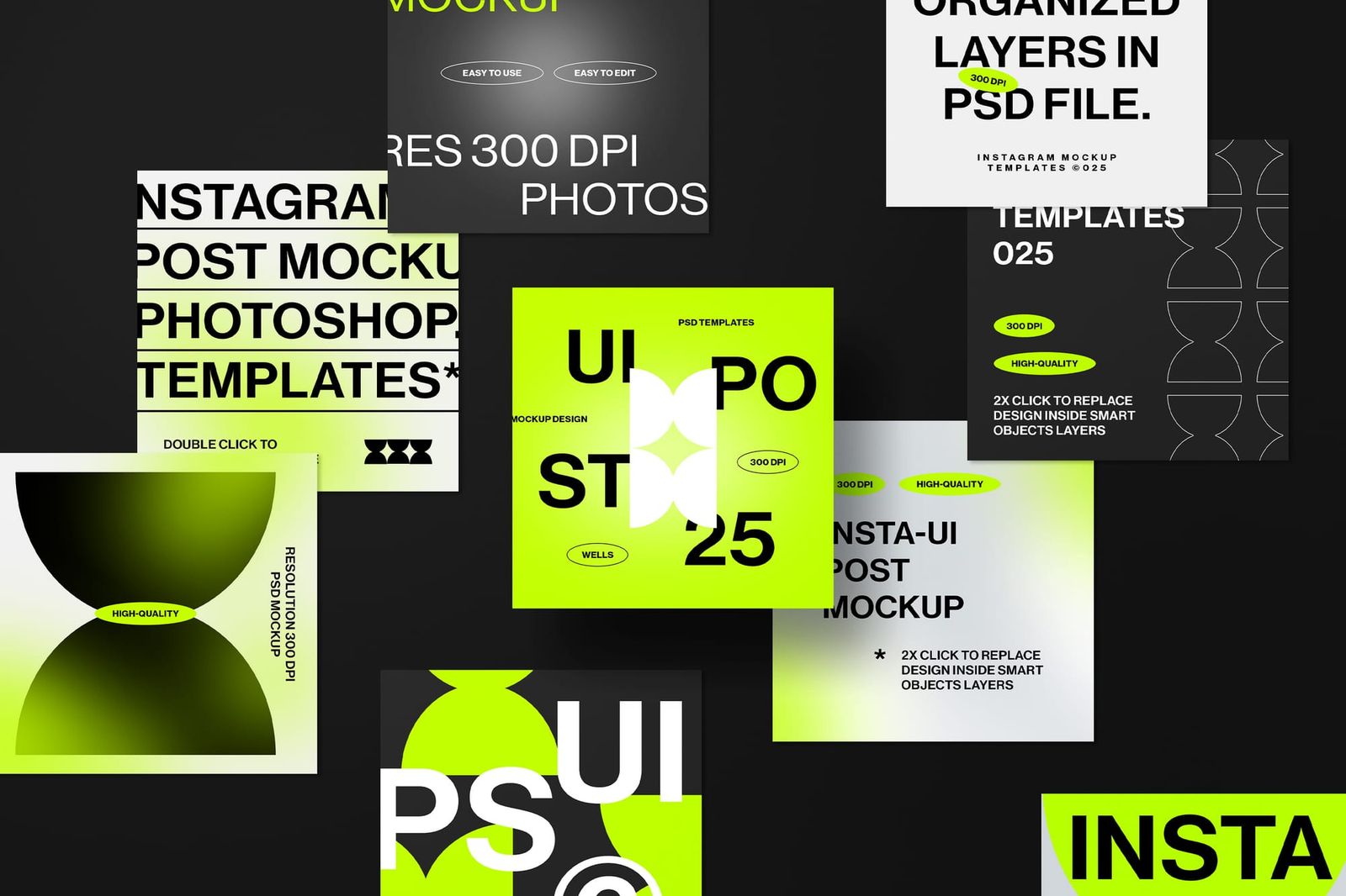 Floating Neo Cyber Scatter Grid UI Instagram Post Mockup