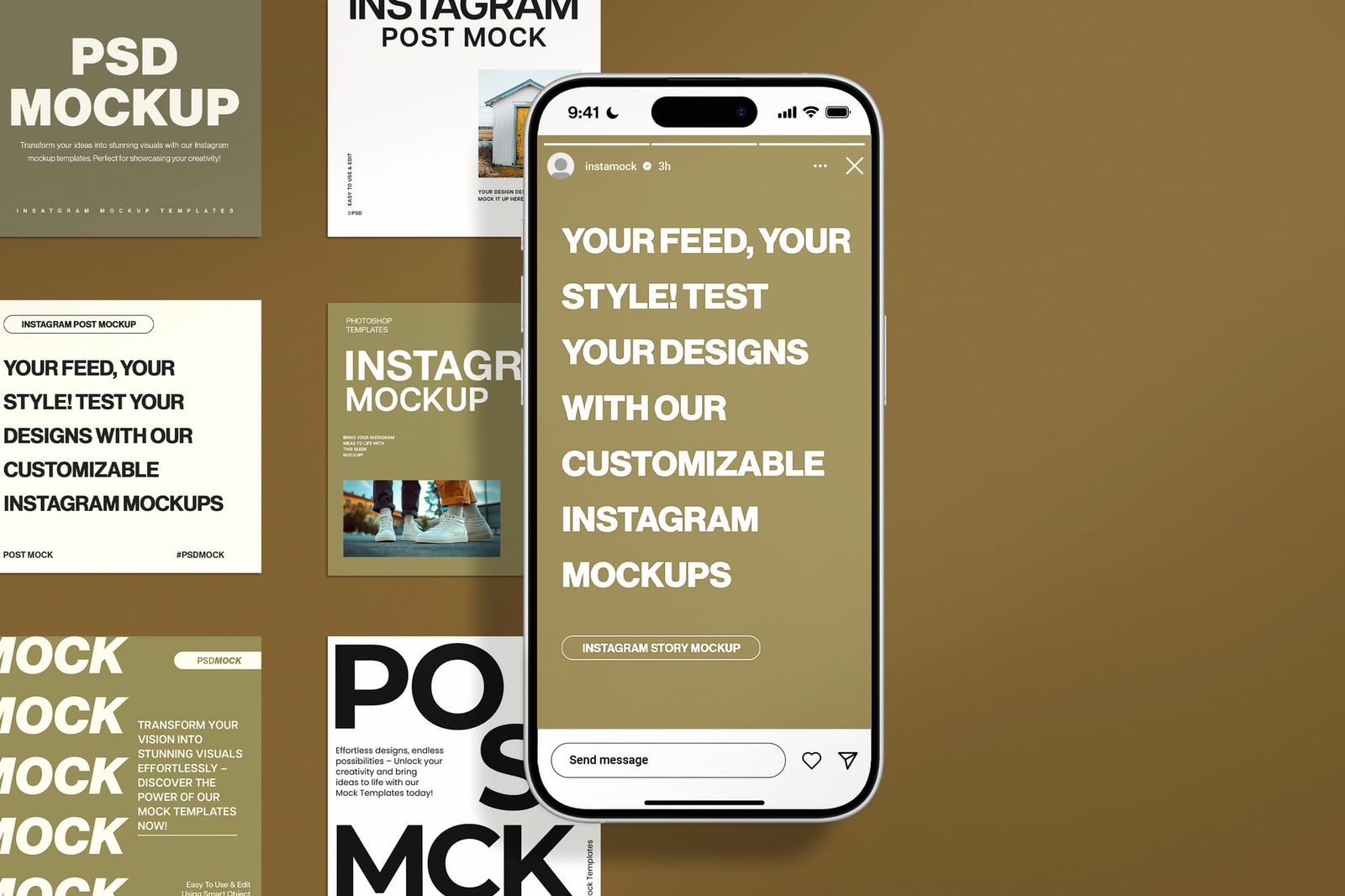 Isometric Stacked Post and Story Feed Phone Layer Mockup