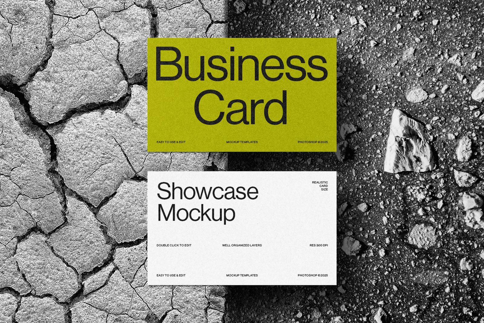 Minimal Business Card Showcase Mockup on Cracked Concrete Surface