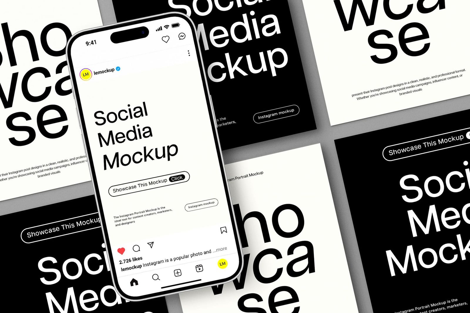 Monochrome iPhone Grid UI Instagram Story and Post Mockup