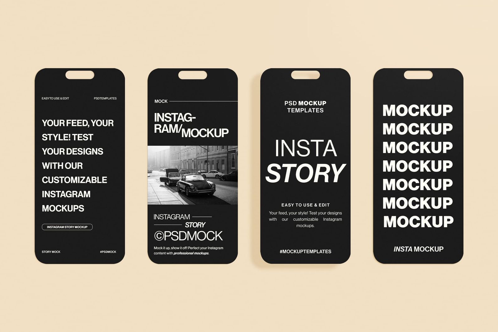 Row of Quad Vertical Instagram Story UI Mockup