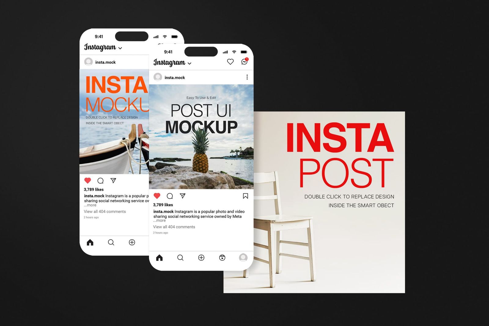 Stacked Flat Phones UI Insta Story With Post Mockup