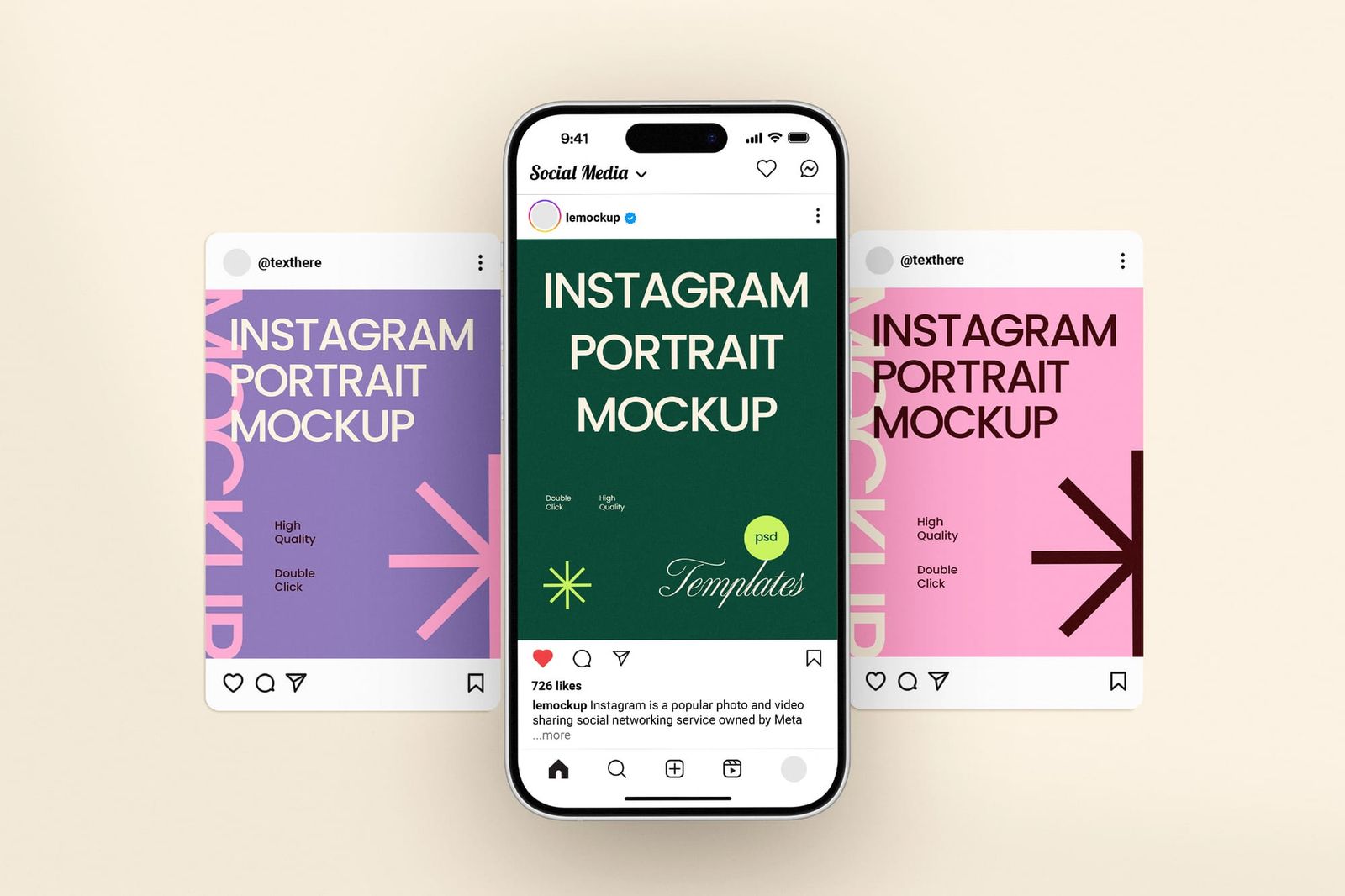 Symmetric Trio Feeds of Instagram Post Mockup