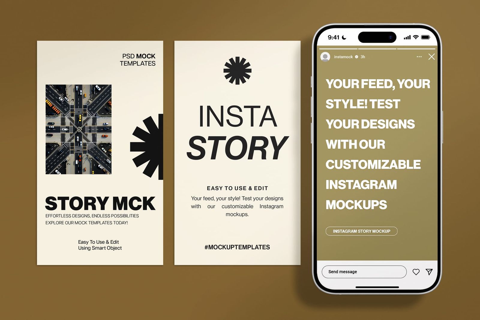 Triple Vertical Phone Instagram Story UI Mockup