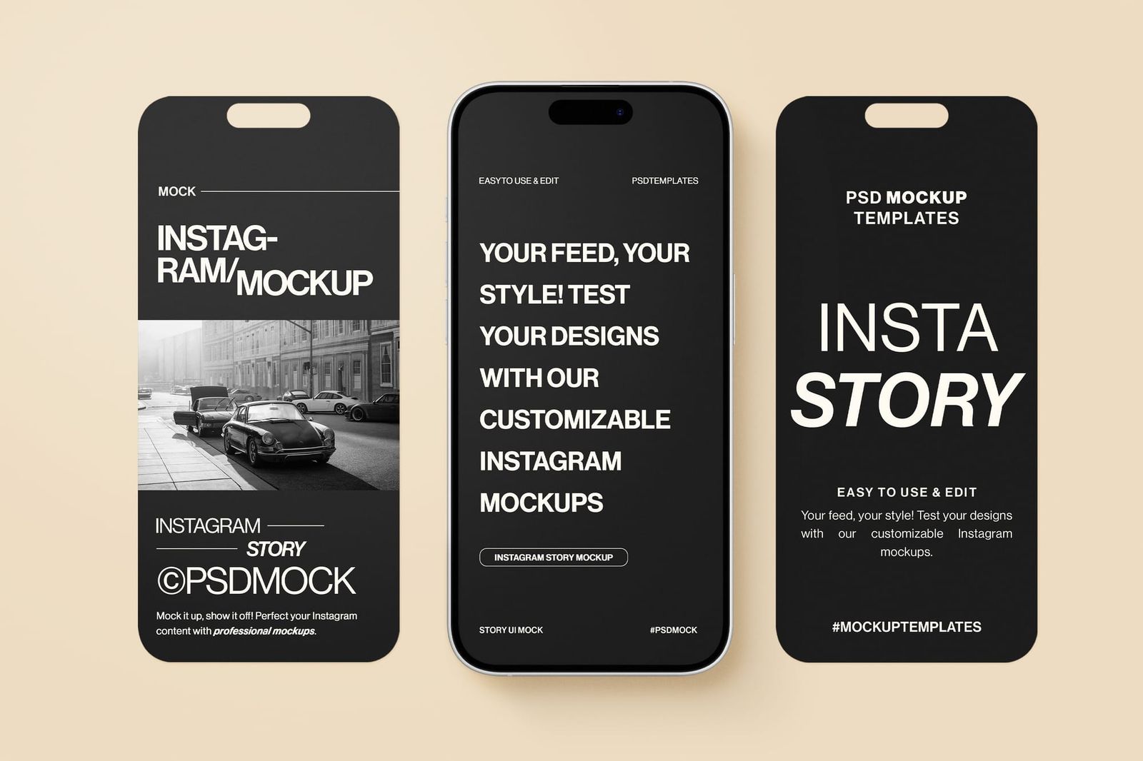 Warm Beige Triple Vertical Mobile UI Instagram Story Mockup