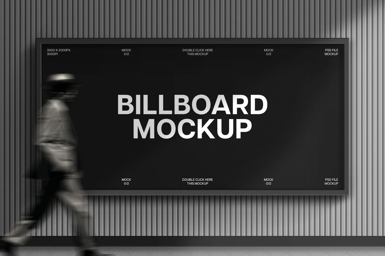 Monochrome Rectangle Billboard Mockup on Pedestrian Side Walk