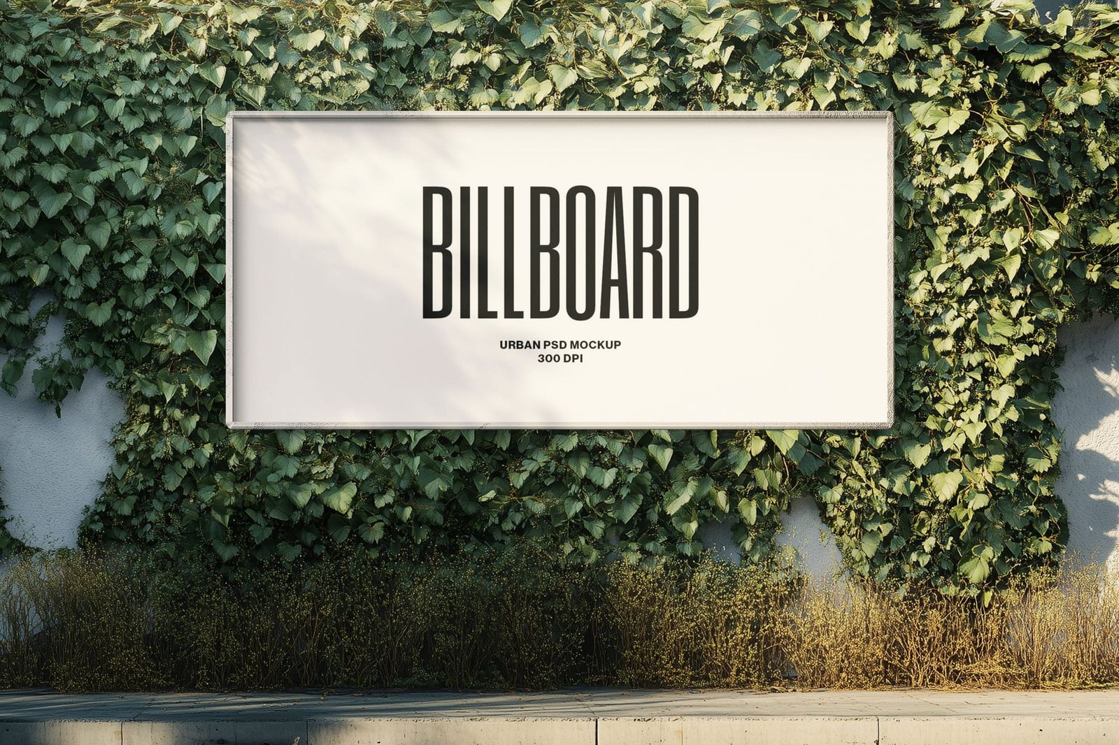 Urban Street Sidewalk Billboard Mockup with Plant Background