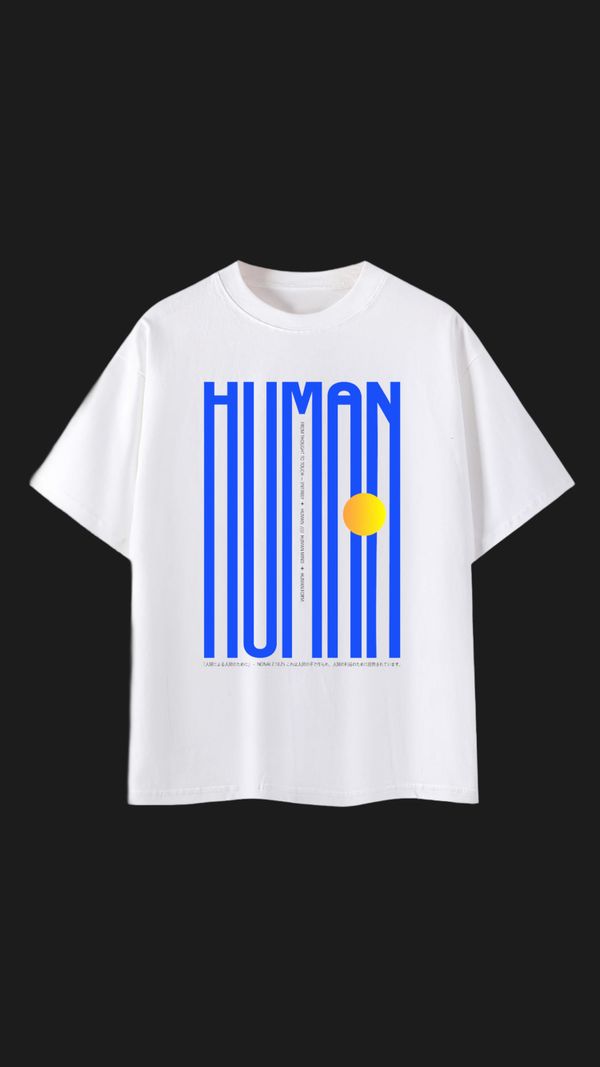 Human Typography Poster, Bold Minimalist Blue Graphic Design, Modern Conceptual Art Print, Abstract Human Identity Artwork, Contemporary Wall Decor