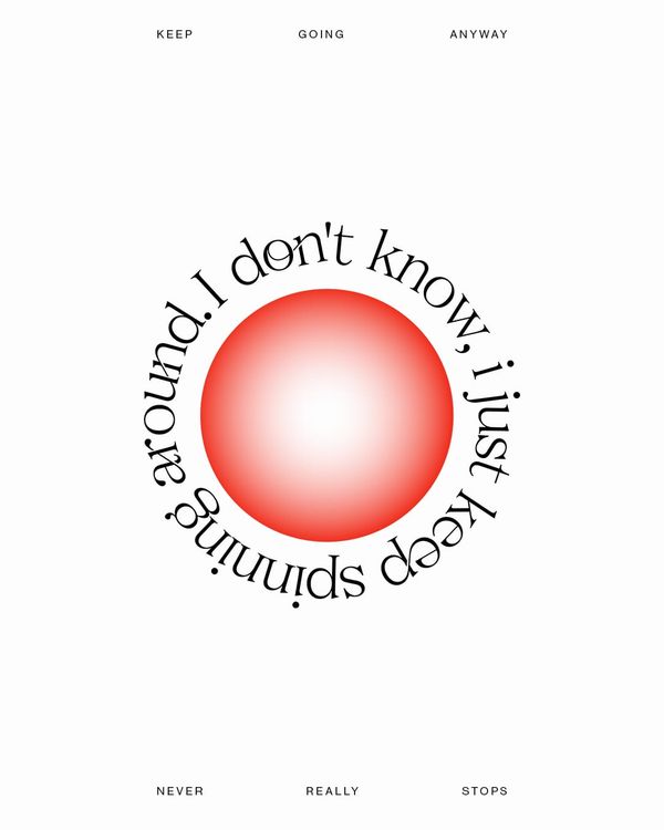 circular text design with red gradient circle and quote arranged around center