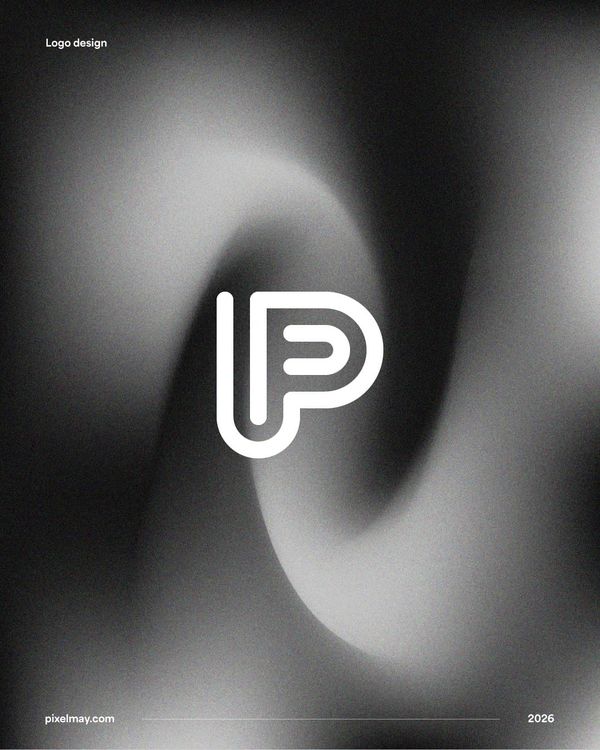 minimal letter P logo with rounded white lines