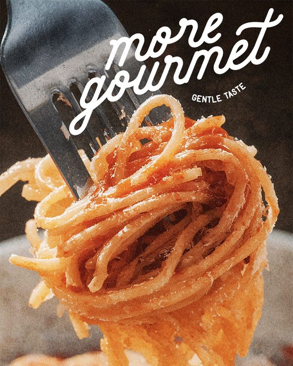 More Gourmet Handwritten Script Quote, Elegant Food Aesthetic Phrase, Minimal Cursive Typography Style, Soft Culinary Expression, Modern Taste Inspired Visual