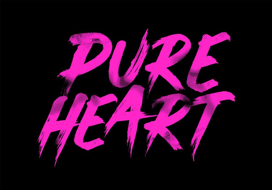 Edgy Hot Pink Pure Heart Streetwear Typography with Distressed Brush Stroke Font and Halftone Dot Texture for Bold Grunge and Urban Aesthetic Styles