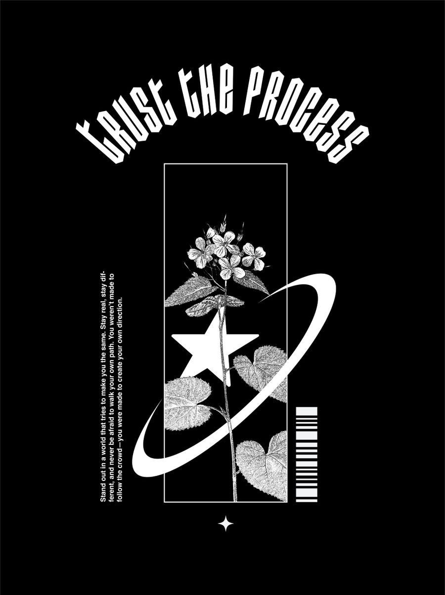Trust The Process, Minimalist Botanical Collage Art, Motivational Typography Print, Modern Black and White Wall Decor