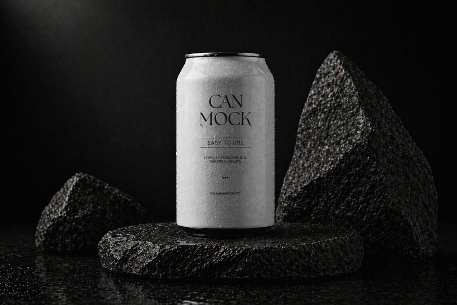 Aluminum Drink Can on Stone Mockup