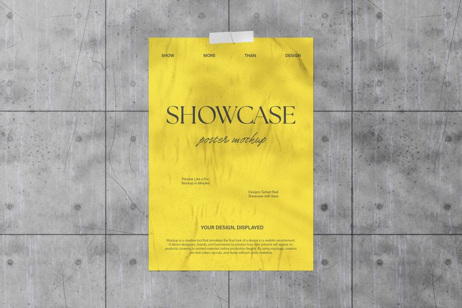 Creative Poster Mockup on Cement Wall with Tape