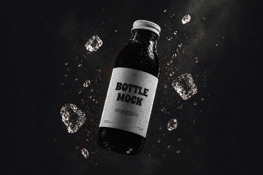 Floating Beverage Bottle Mockup with Ice