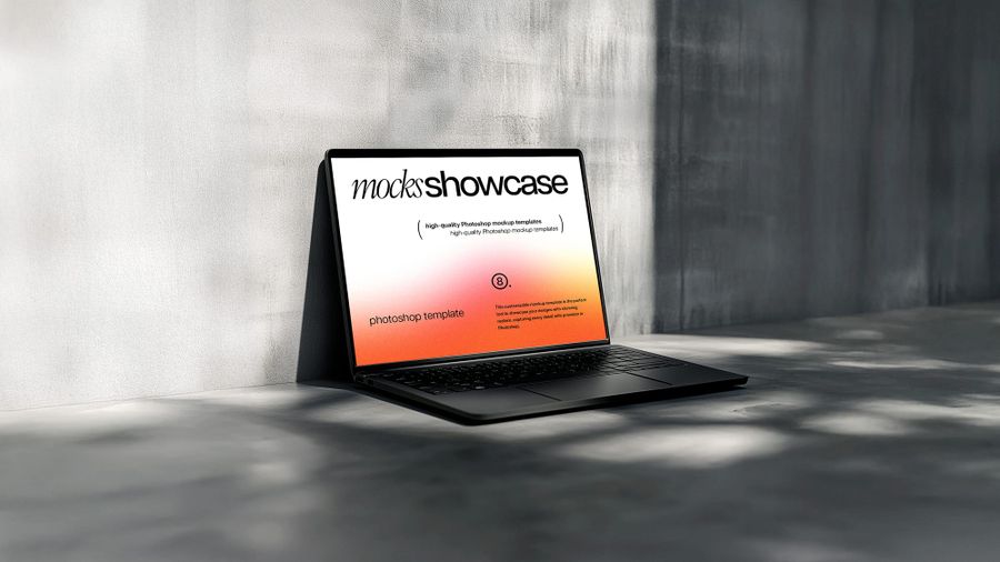 Laptop Mockup on Industrial Stone Scene