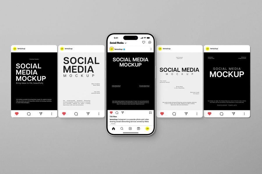 Lined Up Monochrome Social Media Mockup