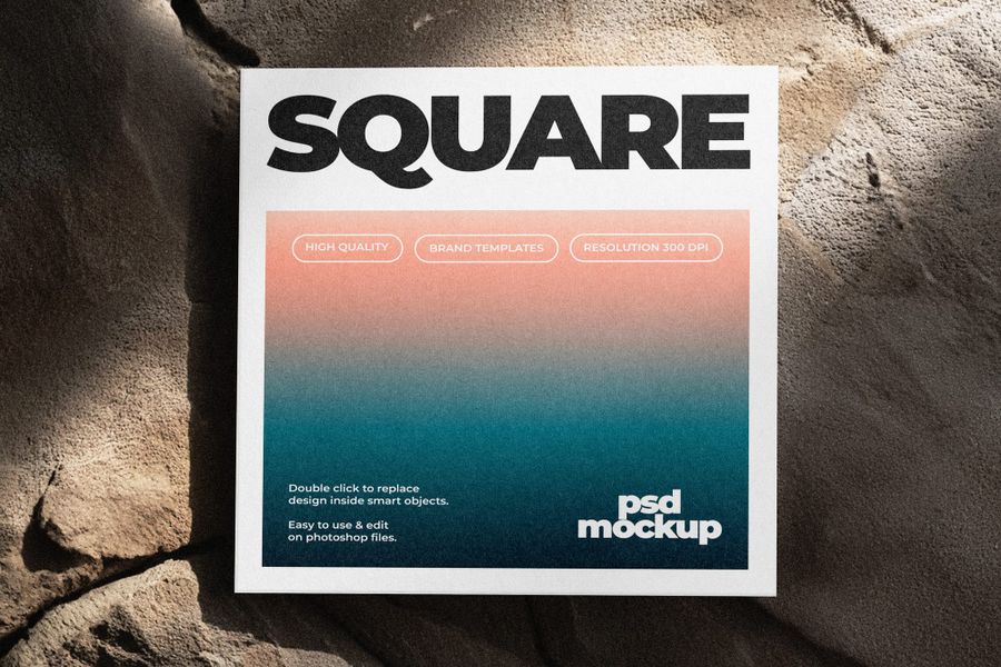Square Paper Mockup On Stone
