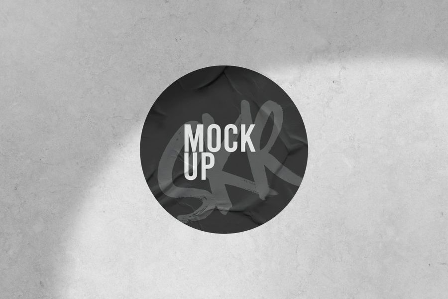 Black Glued Concrete Sticker Mockup