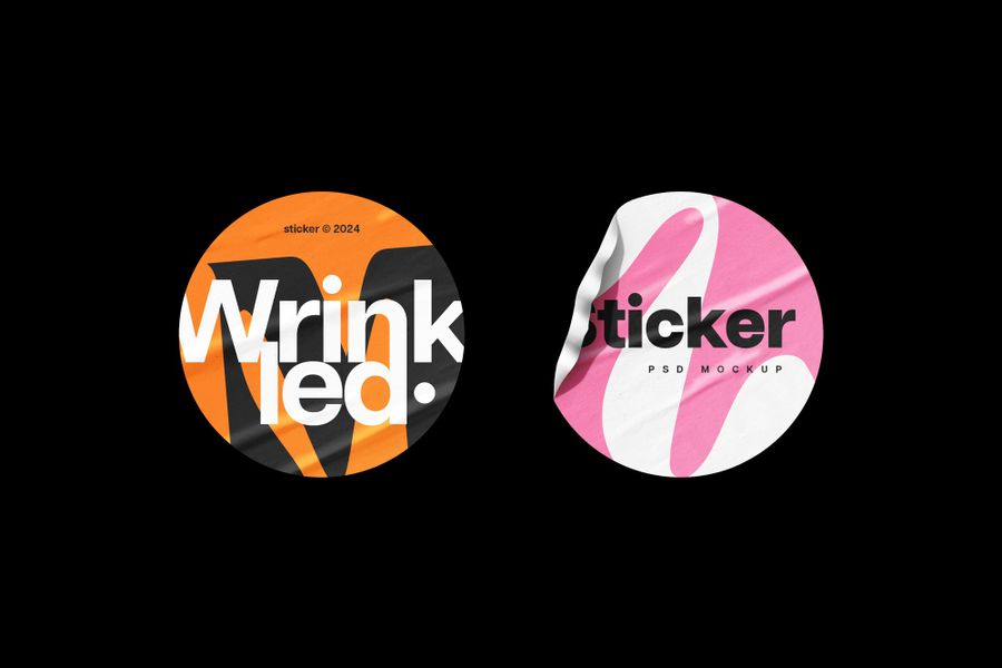 Branding Crumpled Pop Circle Sticker Set Mockup