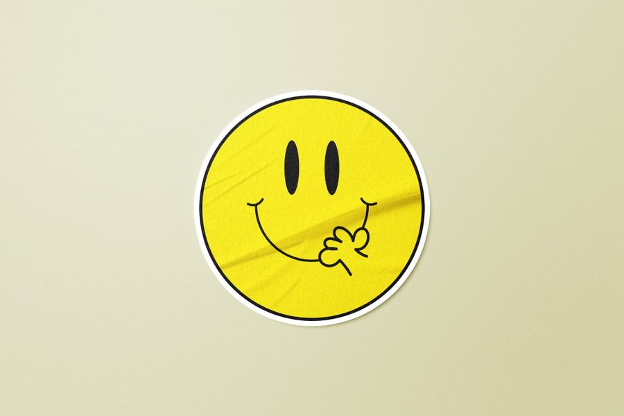 Centered Retro Decal Smiley Yellow Badge Sticker Art Mockup
