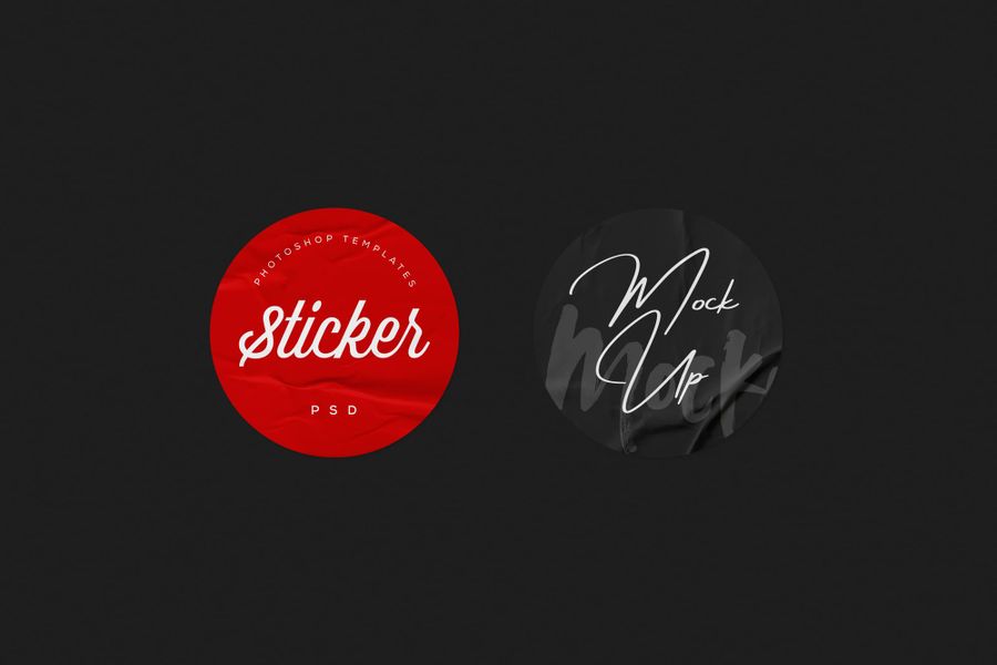 Circular Red Black Elegant Duo Sticker Mockup