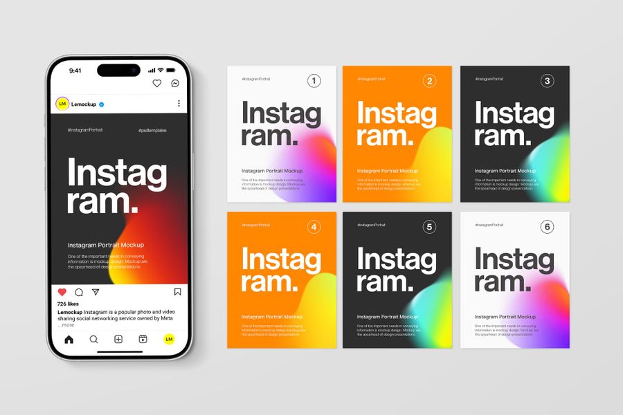 Creative UI Split Phone Portrait Row Instagram Post and Story Mockup